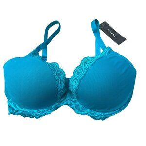 Natori Feathers Contour Plunge Bra 32D GREEN Jewel Underwire Mesh Lace NWT